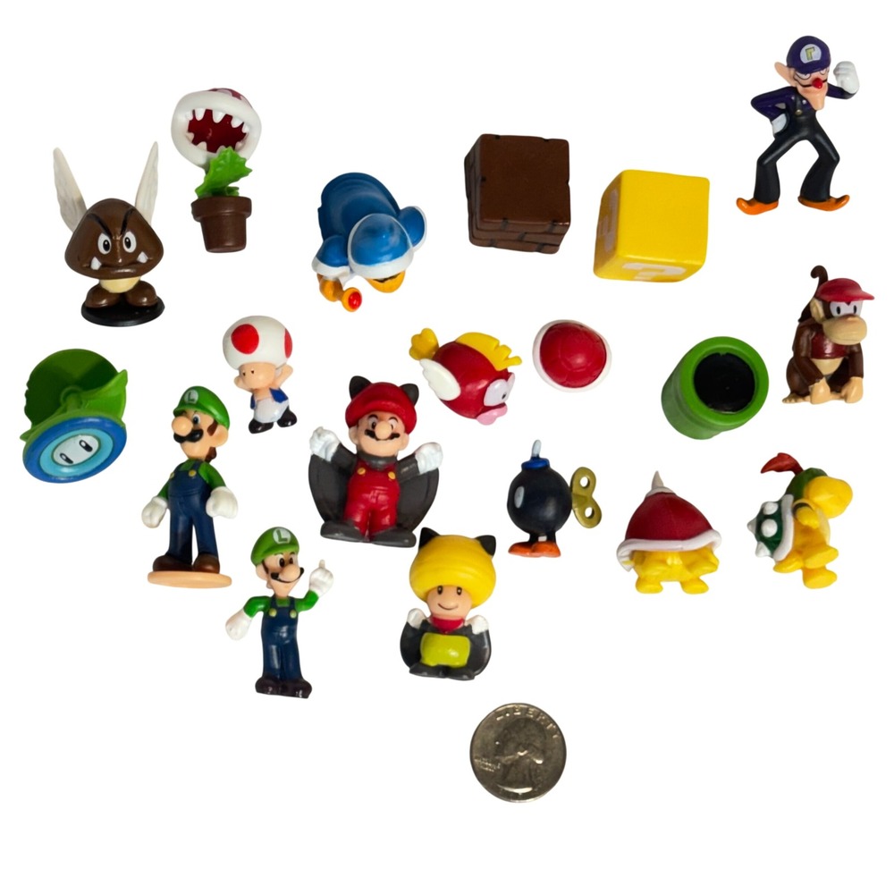 19pc Lot Nintendo Super Mario Bros Figure Luigi Waluigi Diddy Kong